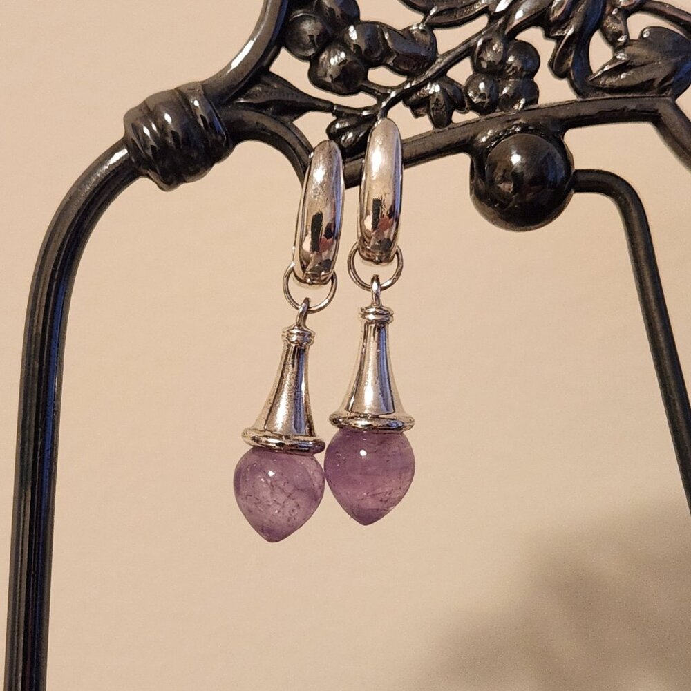 Links of London Sterling Silver Amethyst Teardrop Hoop Earrings